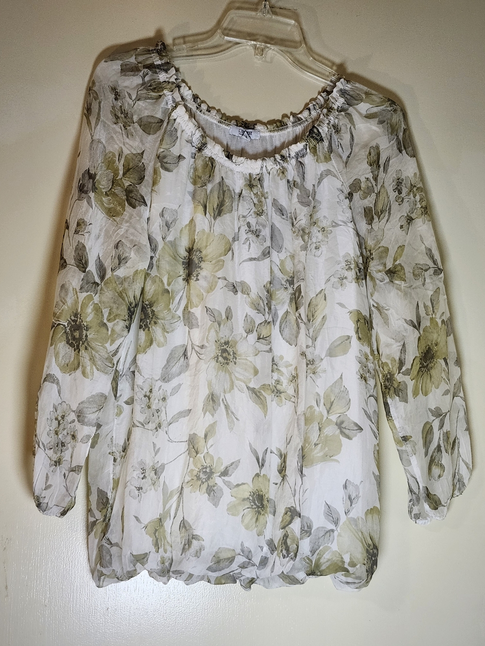 Rosemarine Italian Silk Blouson, Ruffle Hem Peasant Blouse M
